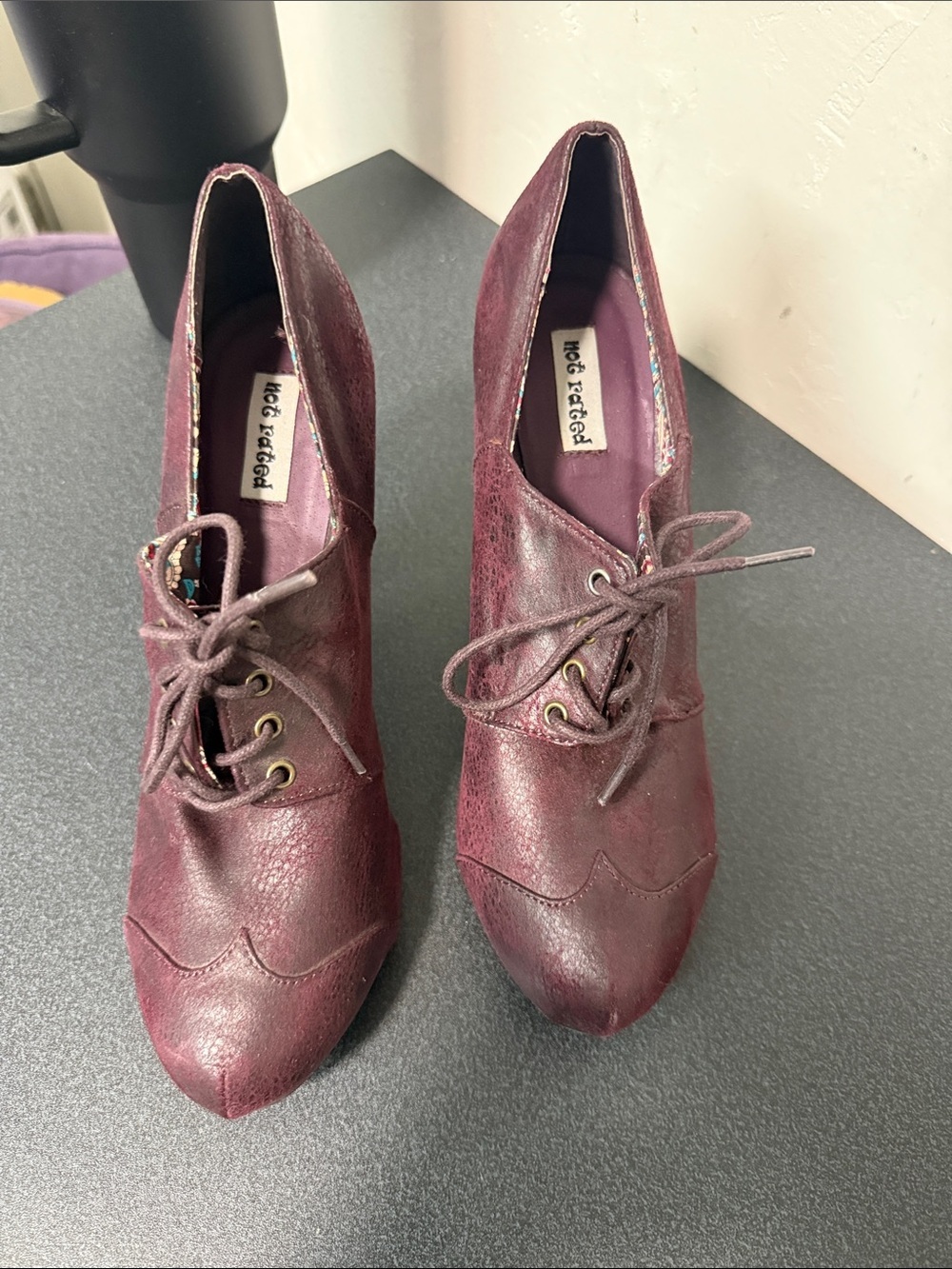 Not Rated Women's Burgundy Lace-Up Heeled Booties Y2K
